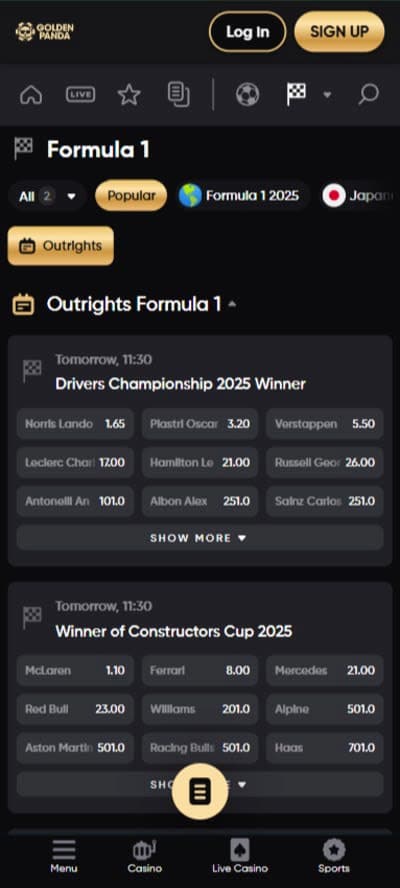 ゴールデンパンダ_ブックメーカー_F1_スクリーンショット