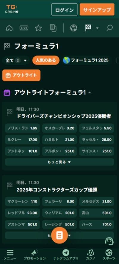 TGカジノ_ブックメーカー_F1_スクリーンショット